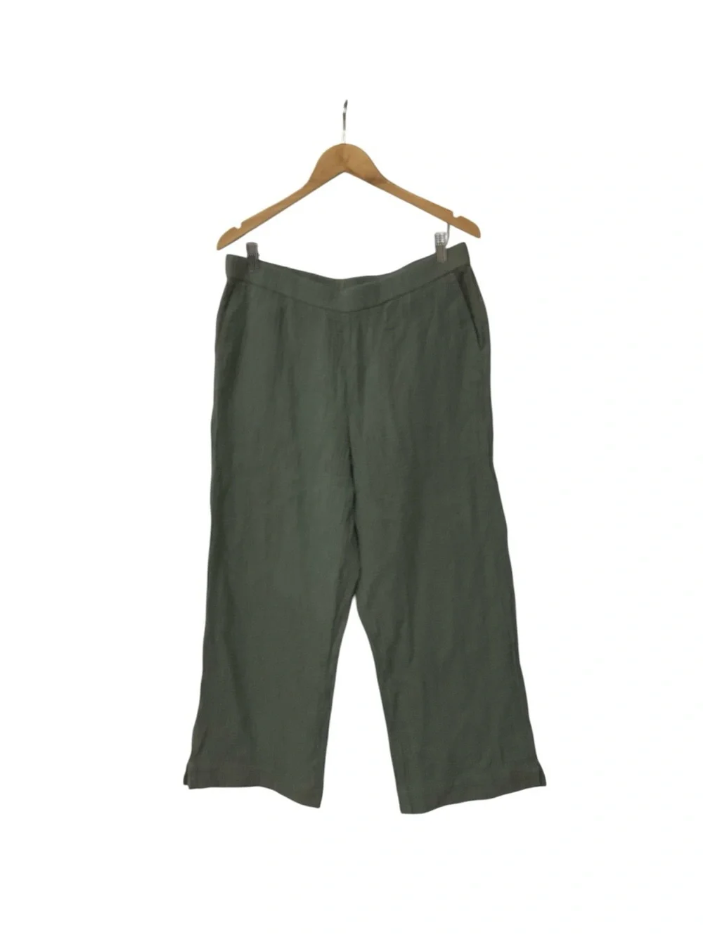 J. Jill Double Gauze Cotton Wide Leg Pants Cropped Olive Green Pockets M NWT